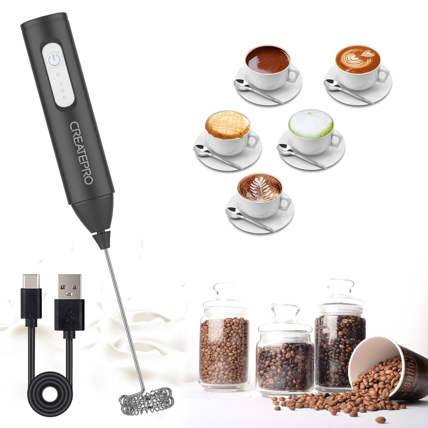Electric Milk Frother Handheld - Espumador de Leche Recargable, Espumador de