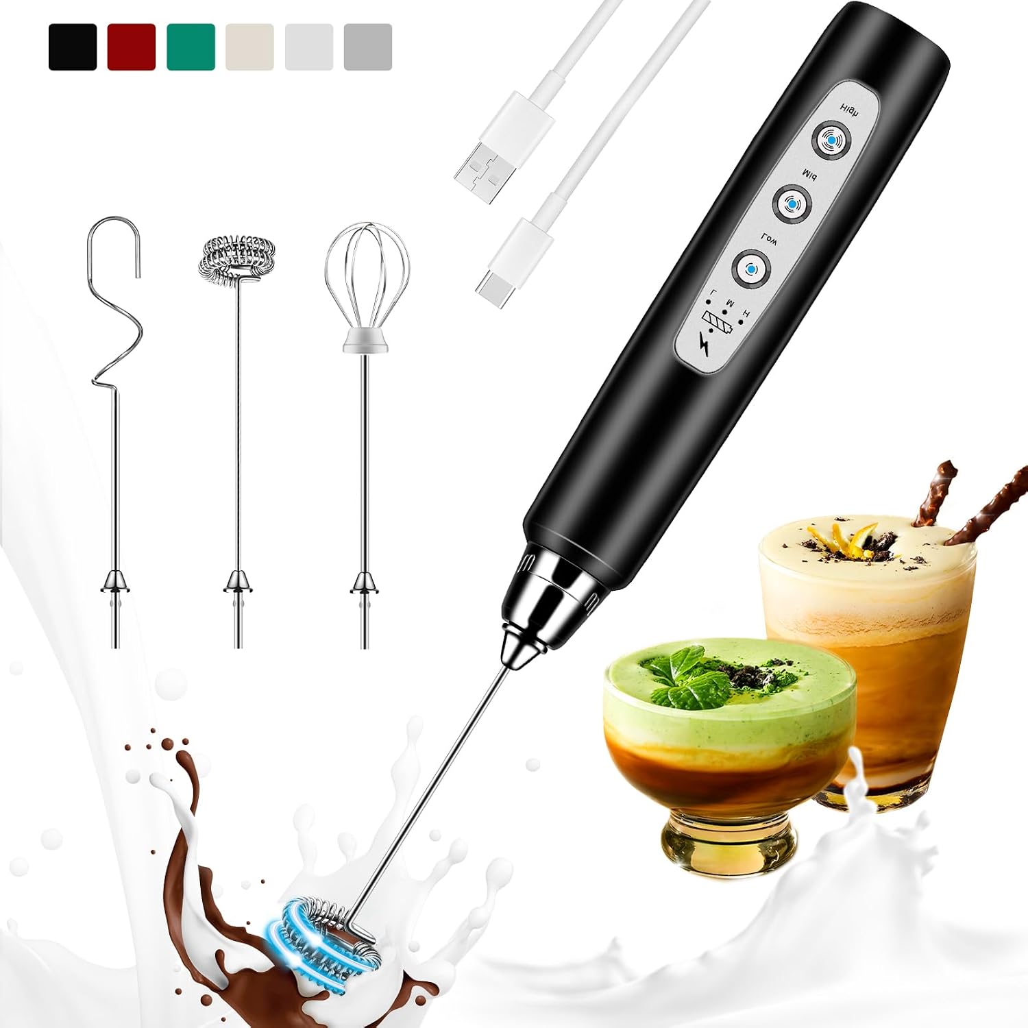 Electric Milk Frother Handheld - Espumador de Leche Recargable, Batidor Eléctrico